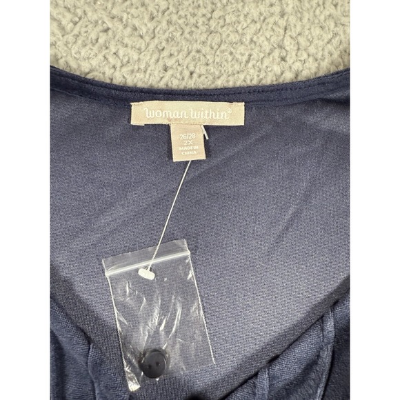 Woman Within Velvet Tunic Top Womens 2X 26 28 Blue Button Front Stretch Soft - Picture 7 of 12